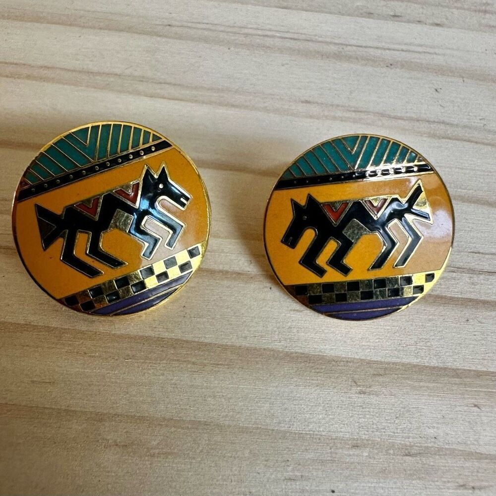 Vintage Laurel Burch "Coptic Horse" Enamel Earrings
